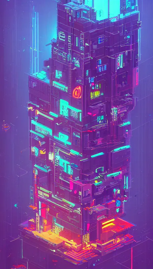 Prompt: a drawing of a building, cyberpunk art by james gilleard, behance contest winner, pixel art, voxel art, # pixelart, retrowave