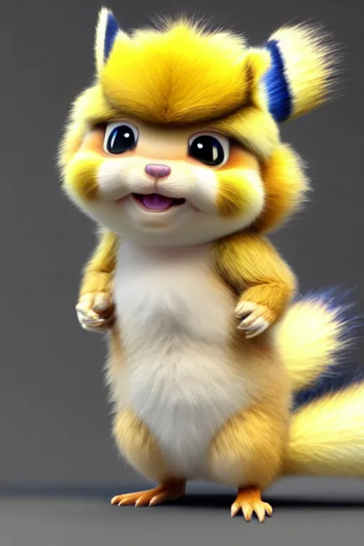 Image similar to high quality 3 d render hyperrealist very cute multipastel fluffy! happy griffin chipmunk hybrid with fluffy wings!, vray smooth, in the style of detective pikachu, hannah yata charlie immer, dramatic yellow light, low angle, uhd 8 k, sharp focus