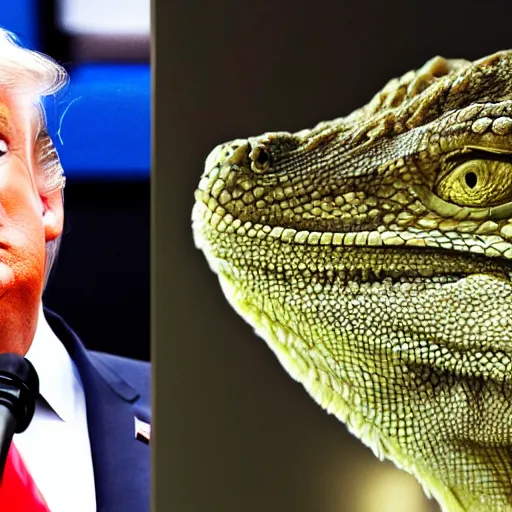 Image similar to donald trump has reptilian skin, highly detailed portrait, lizard skin, scaly