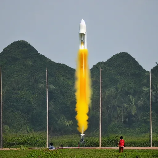 Image similar to a banana rocket launched from the launch pad at wenchang space launch site in hainan, china