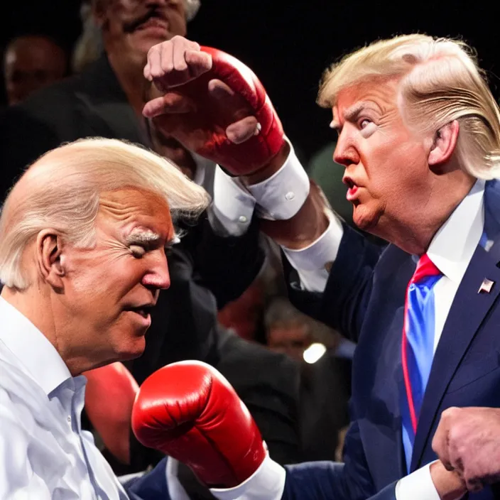 Image similar to joe biden and donald trump boxing match in ring, detailed sharp photo