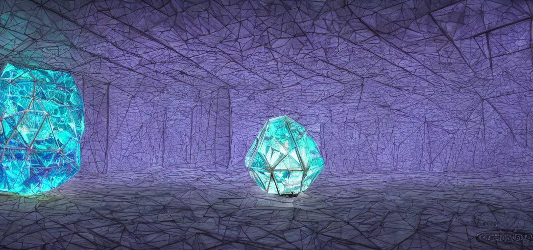 Image similar to A giant, glowing crystal sits in the center of a dark room, Strange symbols line the walls, and a soft light glows from somewhere deep within the room, highly detailed, digital photo, HDRI, by christopher bretz and kael ngu, vivid colors, high contrast, 8k resolution, intricate, photorealistic, smooth, psychedelic color scheme, concept art, award winning, behance contest winner