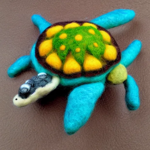 Prompt: a needle felted sea turtle, needle felting art.