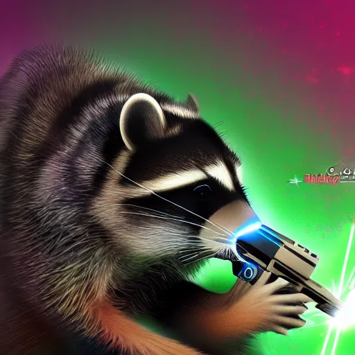 Image similar to logo of a racoon holding a laser gun, digital art , 4K