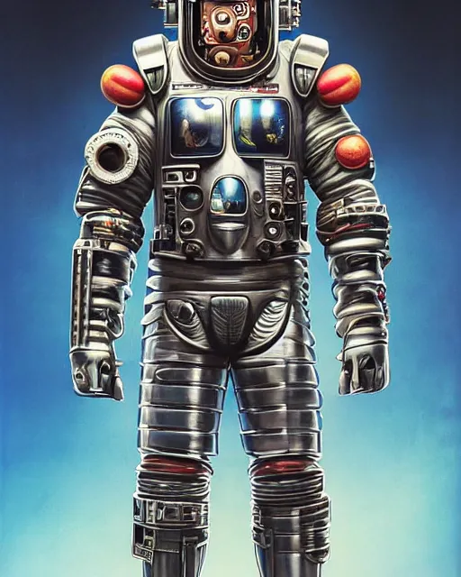 Image similar to a portrait of a muscular anthropomorphic cyberpunk baboon in spacesuit armor with ensignia on chest plate by sandra chevrier, by jon foster, detailed render, pistol in holster, extremely hyperdetailed, tape deck, epic composition, cybernetics, 4 k realistic, cryengine, realistic shaded lighting, sharp focus, masterpiece, by enki bilal