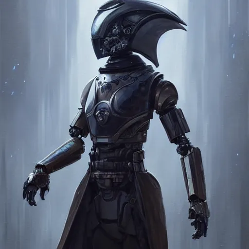 Prompt: self portrait of a robot raven helmet. Full body with draped fabric and body armor, digital art, realistic, ultradetailed, concept art in the style of A new Hope, art by greg rutkowski and thomas kinkade, trending on artstation, devianart, cgsociety