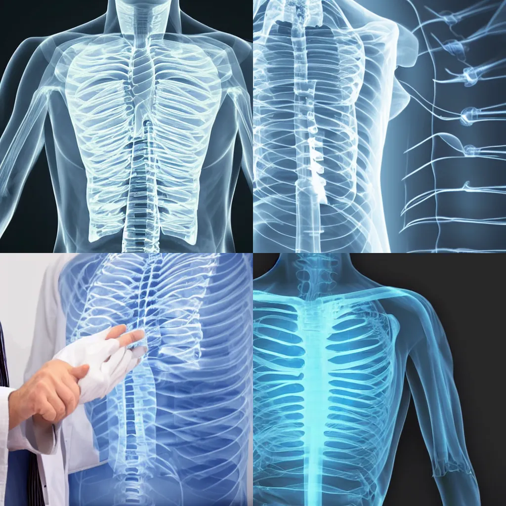 Prompt: doctor looking at a chest xray