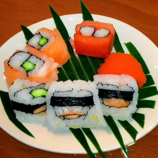 Image similar to cute creature made of sushi