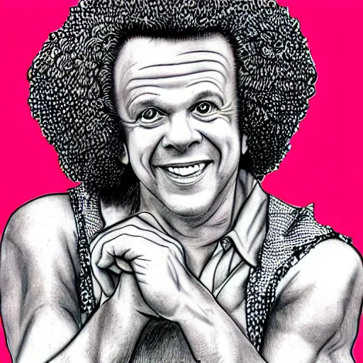 Prompt: a portrait drawing of Richard Simmons drawn by Robert Crumb