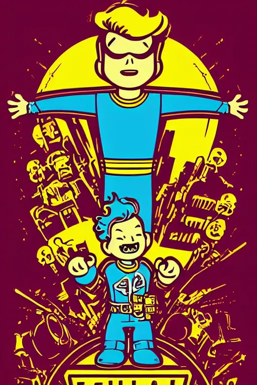 Image similar to fallout 7 6 retro futurist illustration art by butcher billy, sticker, colorful, illustration, highly detailed, simple, smooth and clean vector curves, no jagged lines, vector art, smooth andy warhol style