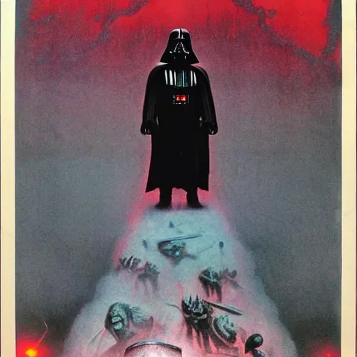 Image similar to darth vader in hell by wayne barlowe