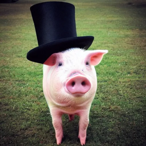 Prompt: “pig wearing a top hat”