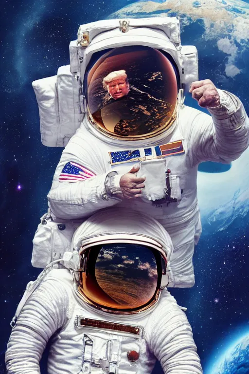 Prompt: trump as an astronaut, oil on canvas, intricate, portrait, 8 k highly professionally detailed, hdr, cgsociety