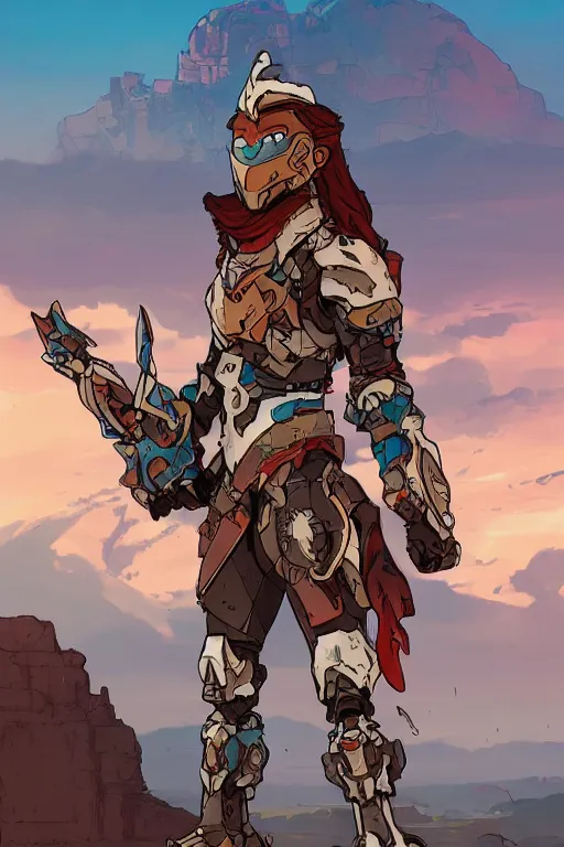 Image similar to combination suit armor aloy horizon forbidden west horizon zero dawn robot ninja mask helmet backpack tribal, art gta 5 comics, official fanart behance hd artstation by jesper ejsing, by rhads, makoto shinkai and lois van baarle, ilya kuvshinov, ossdraws radiating a glowing aura cgi rtx 2 0 2 2