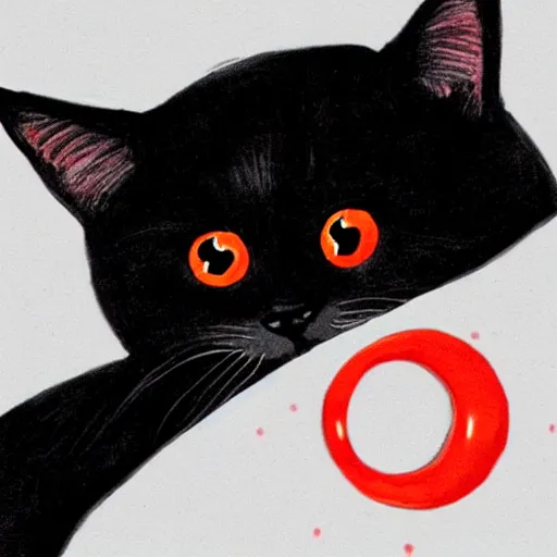 Image similar to a female black cat with red eyes and a crescent moon symbol in her forehead