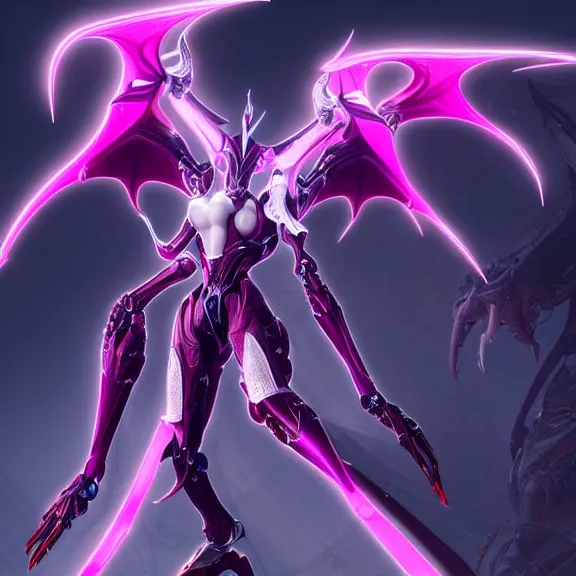 Image similar to highly detailed giantess shot, exquisite warframe fanart, looking up at a giant beautiful majestic saryn prime female warframe, as a stunning anthropomorphic robot female dragon, looming over you, elegantly posing over you, sleek bright white armor with glowing fuchsia accents, camera between detailed robot legs, looking up, proportionally accurate, anatomically correct, sharp detailed robot dragon paws, two arms, two legs, camera close to the legs and feet, giantess shot, furry shot, upward shot, ground view shot, leg and hip shot, elegant shot, epic low shot, high quality, captura, realistic, sci fi, professional digital art, high end digital art, furry art, macro art, giantess art, anthro art, DeviantArt, artstation, Furaffinity, 3D realism, 8k HD octane render, epic lighting, depth of field