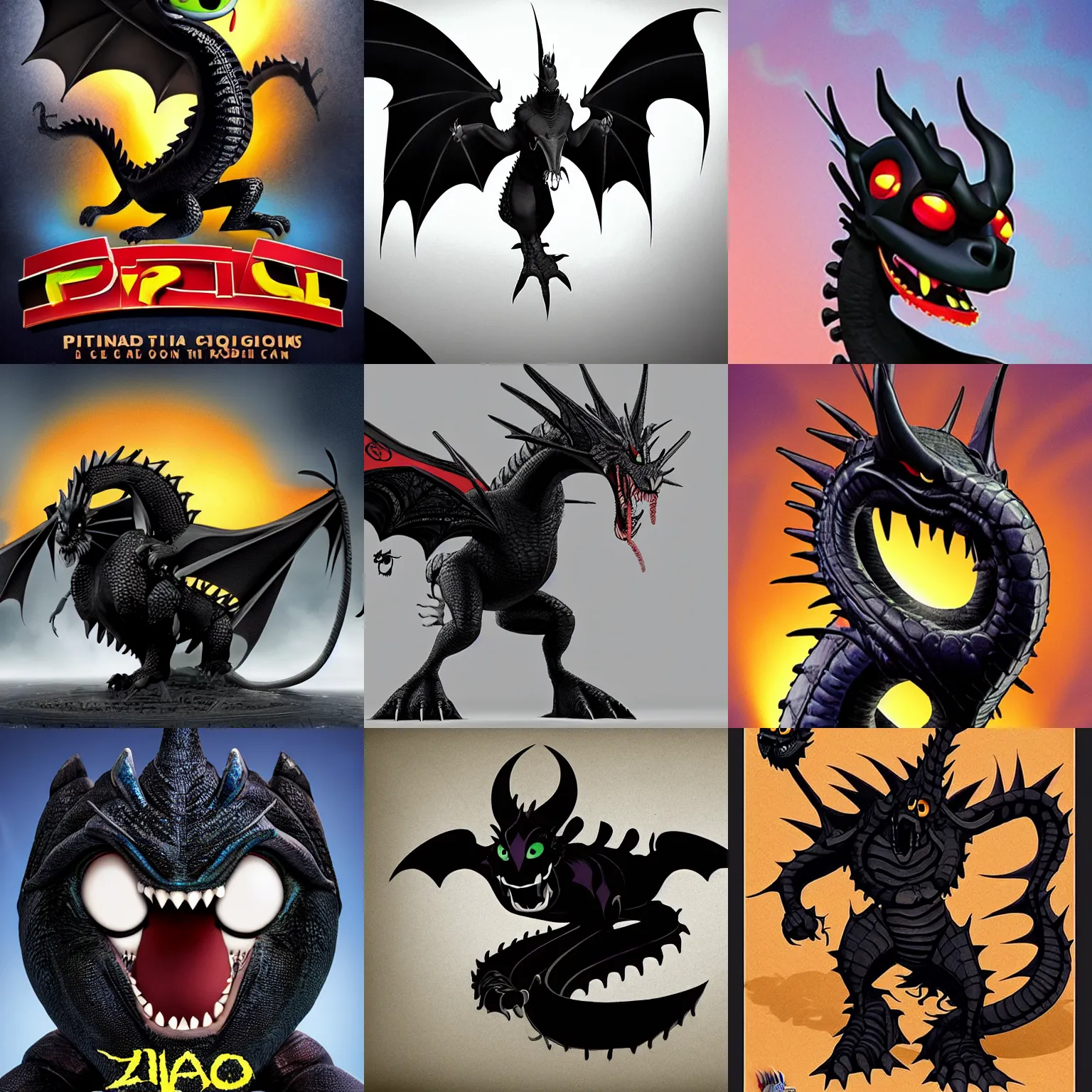 Prompt: pixar villain black dragon