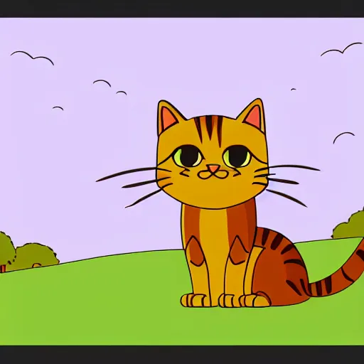 Prompt: A nice cat with a simple rounded line in a meadow, style simpsons, sharp focus, illustration, ArtStation