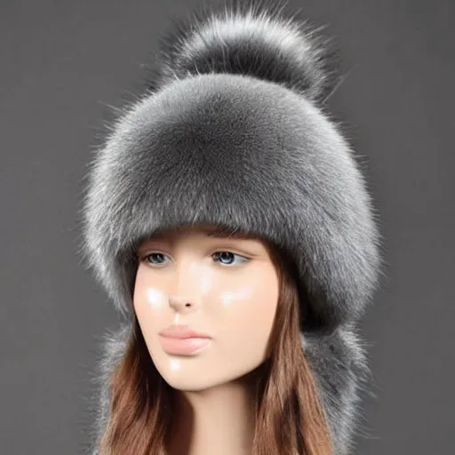 Image similar to gray fur hat soviet russian winter fur cap with earflaps ushanka