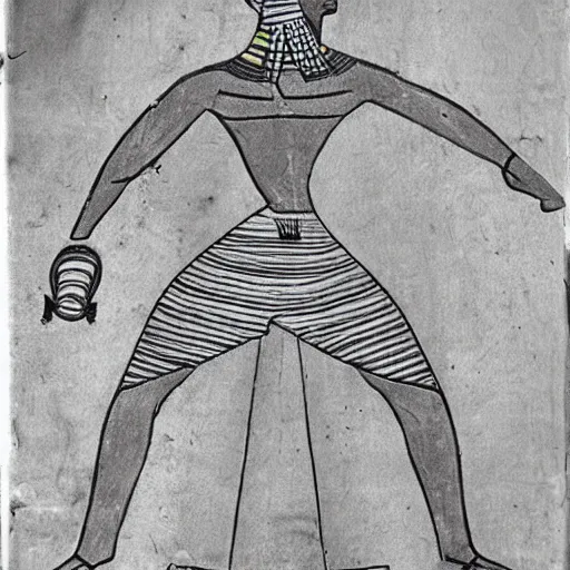 Image similar to Egyptian drawing of a man using a shake weight, ancient, photorealistic