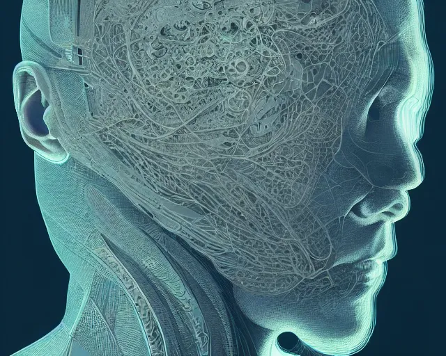 Prompt: portrait of see - through head, intricate abstract. intricate artwork, by tooth wu, wlop, beeple, dan mumford. concept art, octane render, trending on artstation, greg rutkowski very coherent symmetrical artwork. cinematic, key art, hyper realism, high detail, octane render, 8 k, iridescent accents