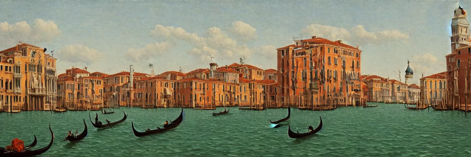 Prompt: venice cityscape oil painting magritte