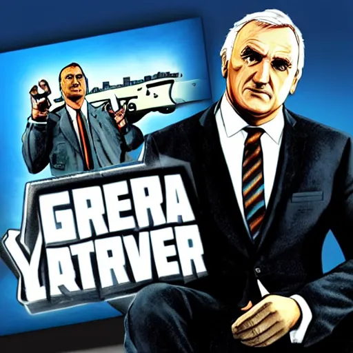 Prompt: Bertie Ahern GTA V loading screen art