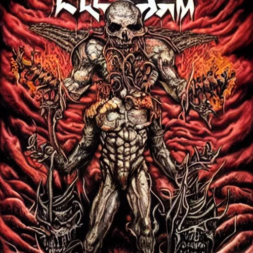 Image similar to the most metal place in hell, art by chris achilleos, doom metal