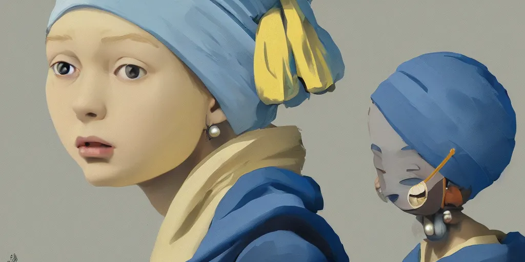 Image similar to Girl with a Pearl Earring by Goro Fujita and Simon Stalenhag , 8k, trending on artstation, hyper detailed, cinematic