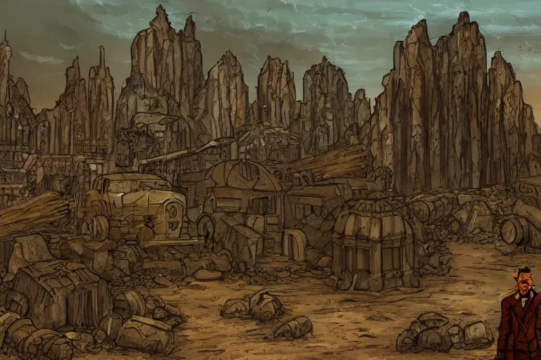 Image similar to Fallout 1 Necropolis concept art, trending on artstation, pixiv