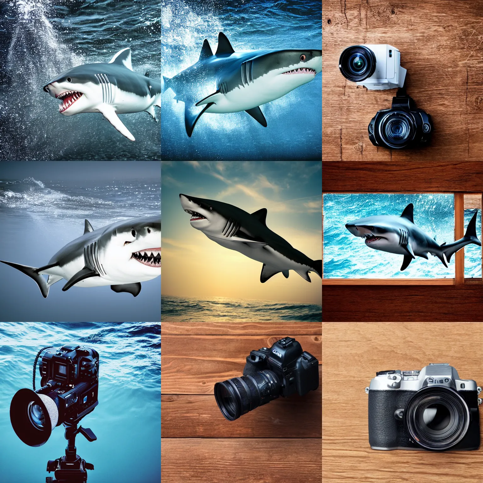 Prompt: photo of a shark like camera. plain background. product shot. masterpiece!!.