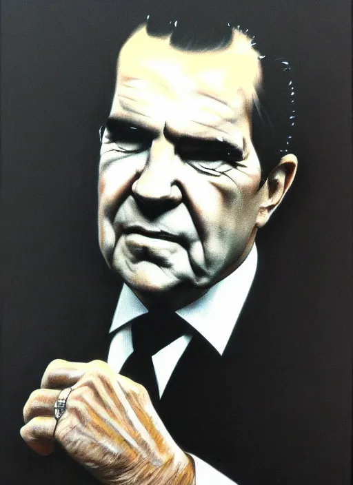 Image similar to oil portrait of richard nixon, intricate, elegant, highly detailed, lighting, painting, artstation, smooth, illustration, art by greg rutowski and alphonse mucha