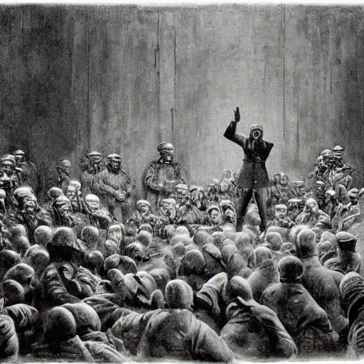 Image similar to A photo of elmo giving the troops a speech after long years of war, suffering, dark, historical moment, emotional, impressive, by Vasily Vereshchagin