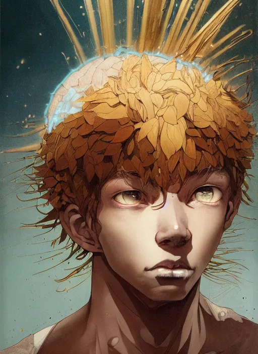 Image similar to prompt : portrait soft light painted by james jean and katsuhiro otomo and erik jones, inspired by akira anime, epic fantasy, a young long haired peasant boy with dark skin, brown skin, a dark complexation in plain fantasy clothing with intelligent eyes, intricate oil painting, high detail illustration, sharp high detail, manga and anime 1 9 9 9