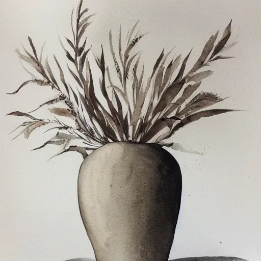 Image similar to monochrome sepia watercolor high vase with dry flowers