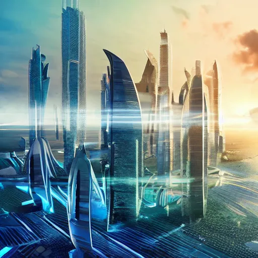 Image similar to a beautiful futuristic city near the beach