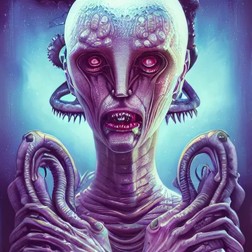 Prompt: Lofi Scorn Giger Lovecraft Lovecraftian Alien Woman portrait Pixar style by Tristan Eaton Stanley Artgerm and Tom Bagshaw