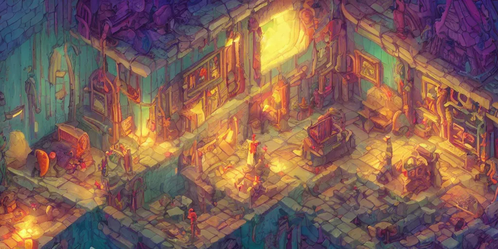 Image similar to isometric room of a room filled with white lava, house in the rock, colorful dream, glowing lights, epic fantasy, colorfully, detailed illustration, digital art, highly saturated colors, overdetailed art, concept art, detailed illustration, hd, 4 k, digital art, greg rutkowski, dan mumford, studio ghibli trending on artstation