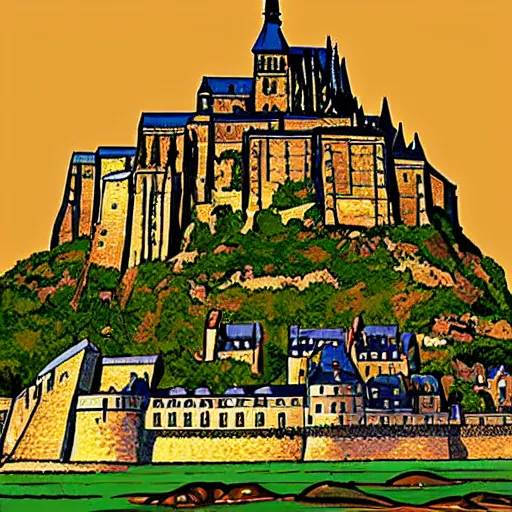 Image similar to mont saint michel,digital painting,isometric,beautiful