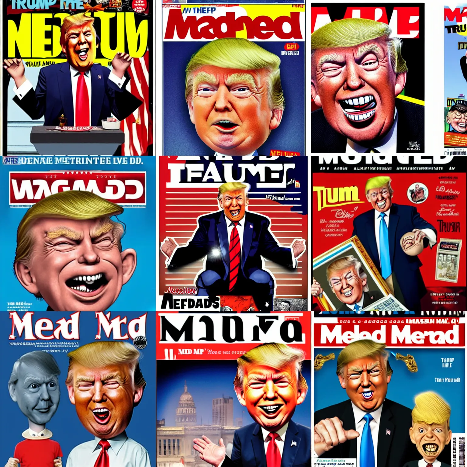 Prompt: Trump as Alfred E Neuman on the cover of the MAD magazine
