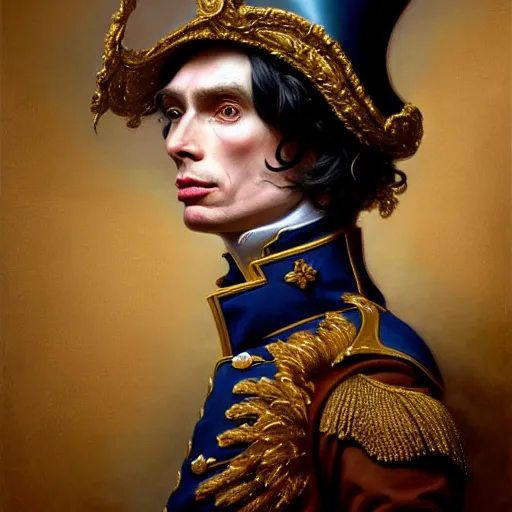 Image similar to cillian murphy dressed as napoleon - bonaparte, baroque painting, intricate, elegant, highly detailed, centered, digital painting, artstation, concept art, smooth, sharp focus, illustration, artgerm, tomasz alen kopera, peter mohrbacher, donato giancola, joseph christian leyendecker, wlop, boris vallejo