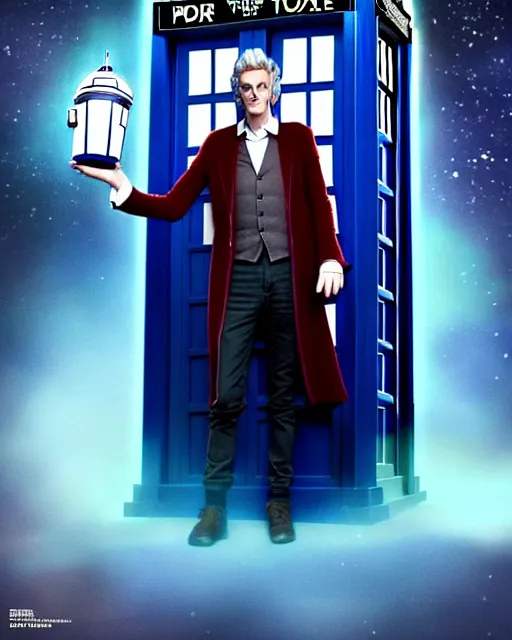 Prompt: weta disney pixar movie still fullbody photo photo of peter capaldi wtith his tardis : : as the twelfth doctor who by pixar : : by weta, greg rutkowski, wlop, ilya kuvshinov, rossdraws, artgerm, marvel, octane render, sweaty, iridescent, anime, liosh, mucha : :