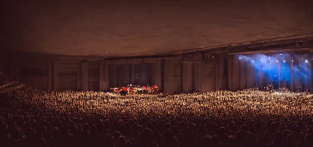 Image similar to a very high resolution image from a new movie. a beautiful concert during the night. photorealistic, photography, directed by stanley kubrick