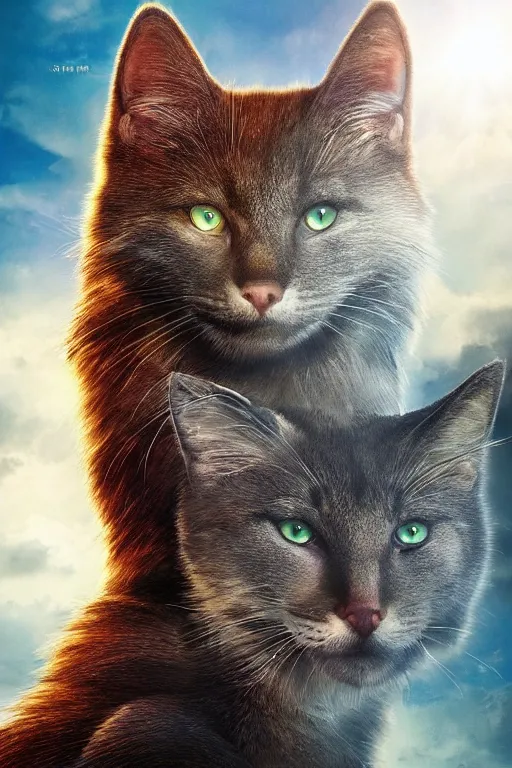 Image similar to a movie poster for warrior cats by wayne mclouglin, depth of field, sun flare, hyper realistic, very detailed, backlighting, cgi