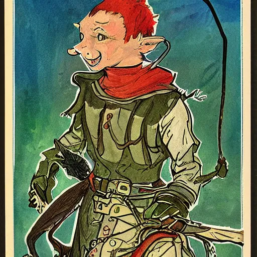 Prompt: detailing trot card style illustration of goblin by by Pamela Colman Smith