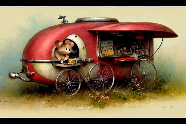 Image similar to adventurer ( ( ( ( ( 1 9 5 0 s retro future robot mouse vending machine wagon house. muted colors. ) ) ) ) ) by jean baptiste monge!!!!!!!!!!!!!!!!!!!!!!!!! chrome red