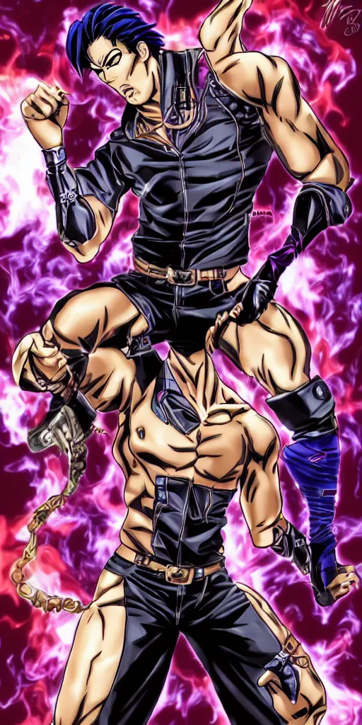 Prompt: Van Darkholme in JoJo's bizarre adventure anime style