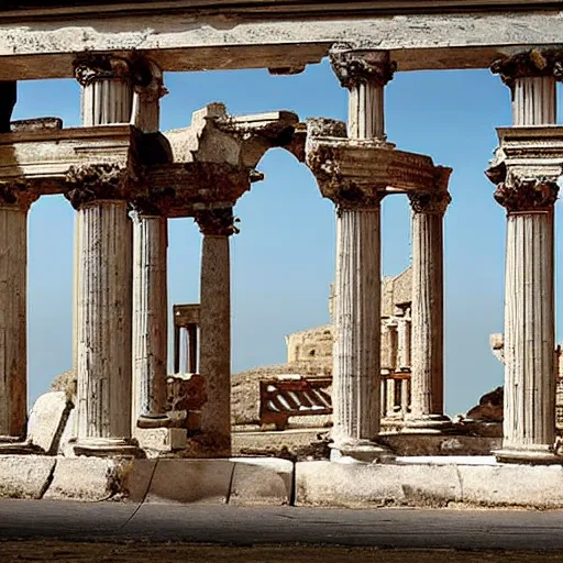 Image similar to Beautiful Promotional Photograph of ancient Roman McDonalds, wideshot,longshot,fullshot.