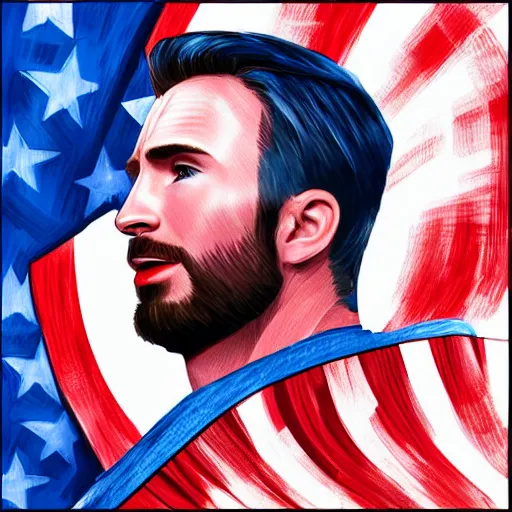 Prompt: portrait of chris evans from movie captain america, highly detailed, centered, solid color background, digital painting