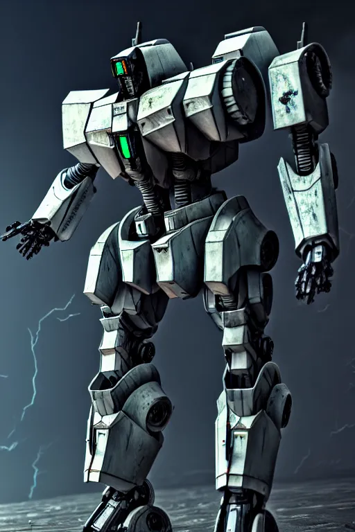 Image similar to hyper detailed 8 k cinematic still, rendering with volumetric lightning and ray tracing, show case of a skinny full body aggressive armored core jaeger, weathering armor plating, decipticon armor plating, aggressive head, endoekeleton exposure